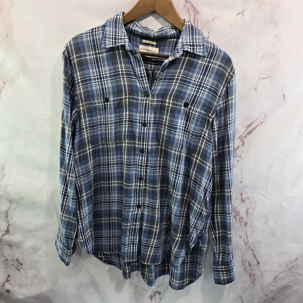 Denim & Supply Ralph Lauren Shirt Womens Large Blue Button Plaid Long Utility